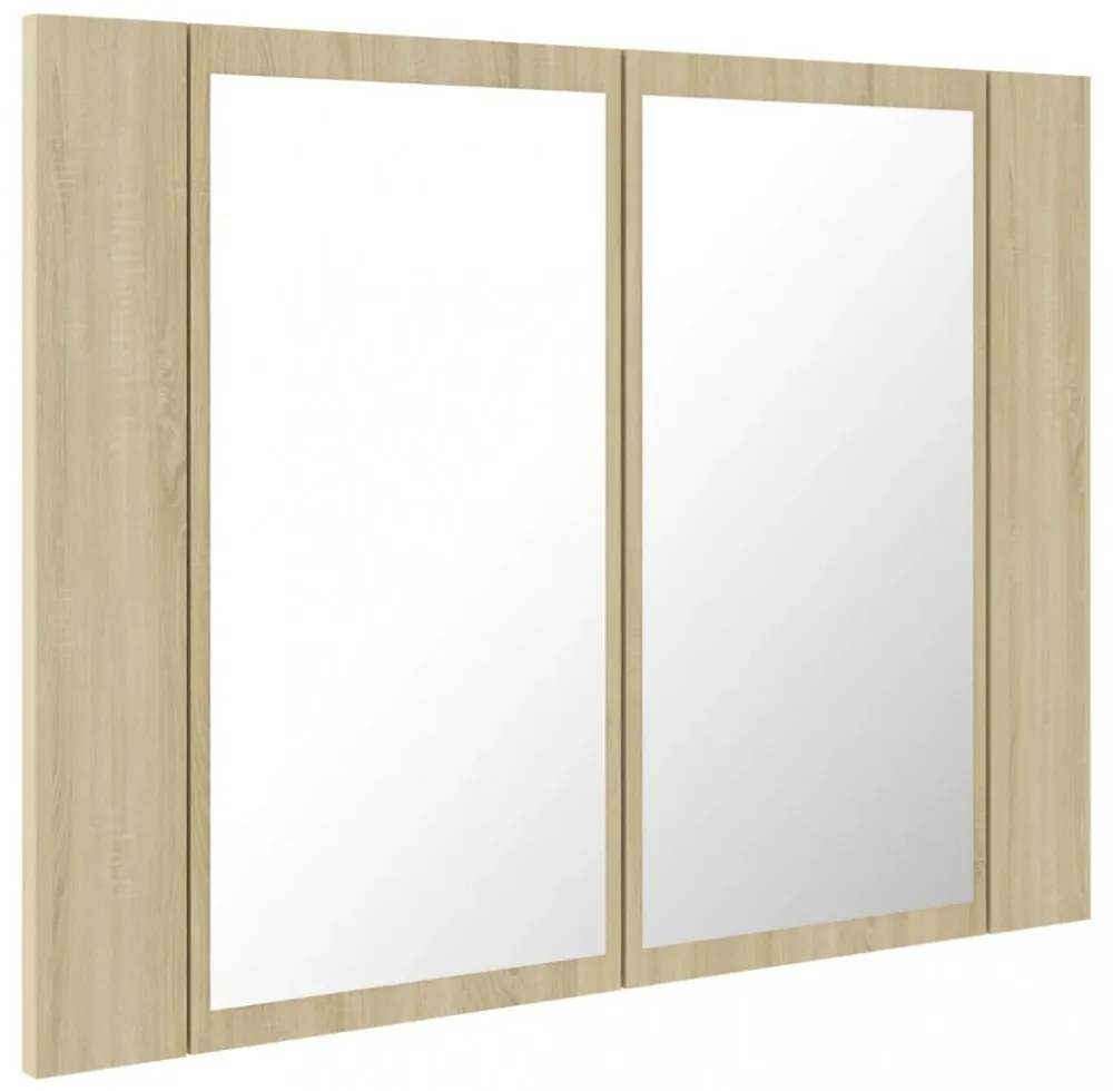 tölgyszínű akril LED-es tükrös fürdőszobaszekrény 60x12x45 cm