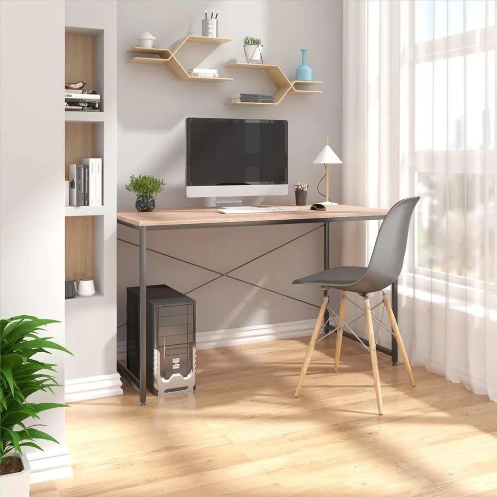 Íróasztal / számítógépasztal 120×60 cm, masszív fém vázzal, fekete–sonoma tölgy – Intenso Home