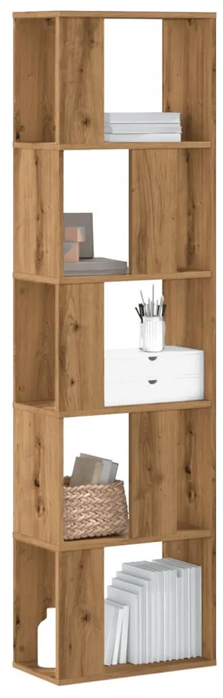 5 szintes kézműves tölgy színű fa könyvespolc 45x23,5x162,5 cm