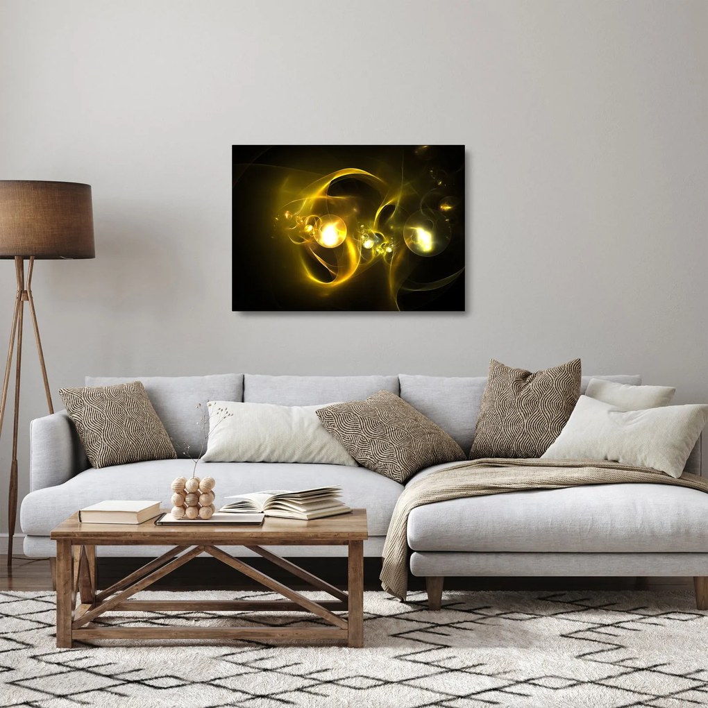 Absztrakt kép sárga gömbök (üvegen) (70x50 cm)