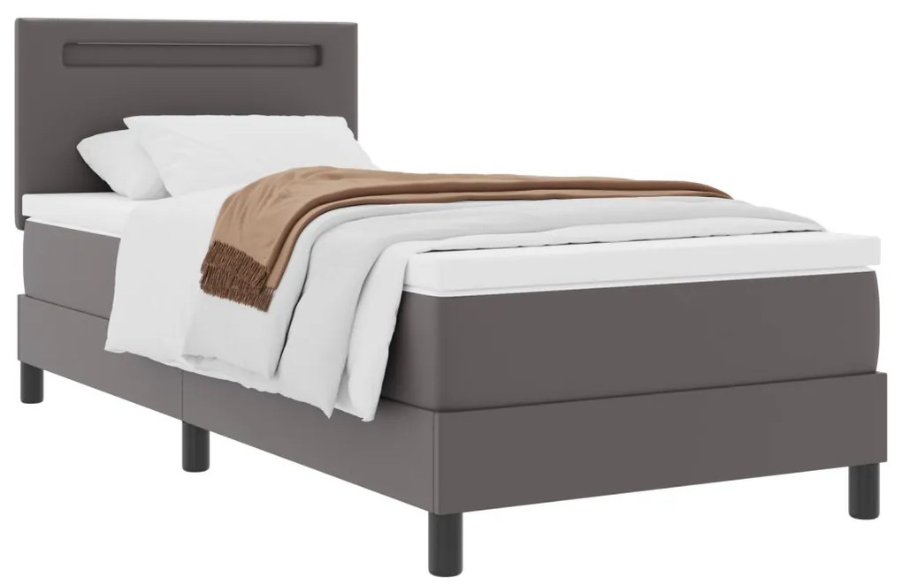 Boxspring ágy matracszal szürkében, 100 x 200 cm, műbőr