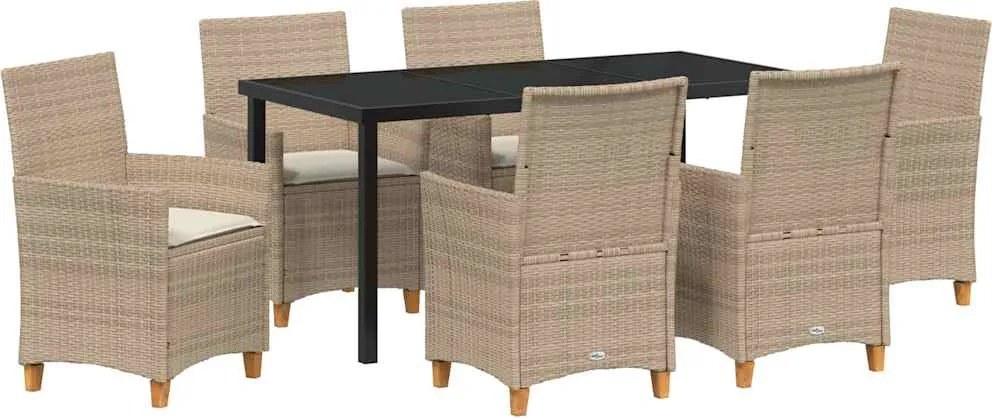 vidaXL Kert étkező szett 7 pcs Bézs polirattan