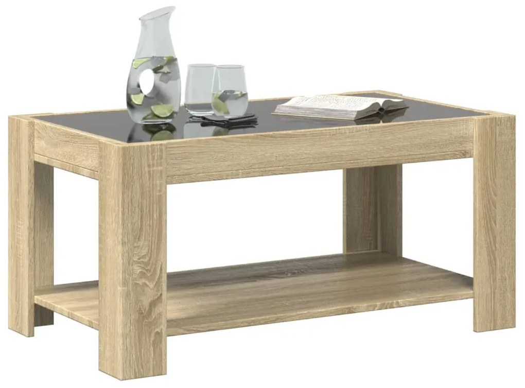 Sonoma tölgy szerelt fa dohányzóasztal LED-del 93 x 53 x 45 cm