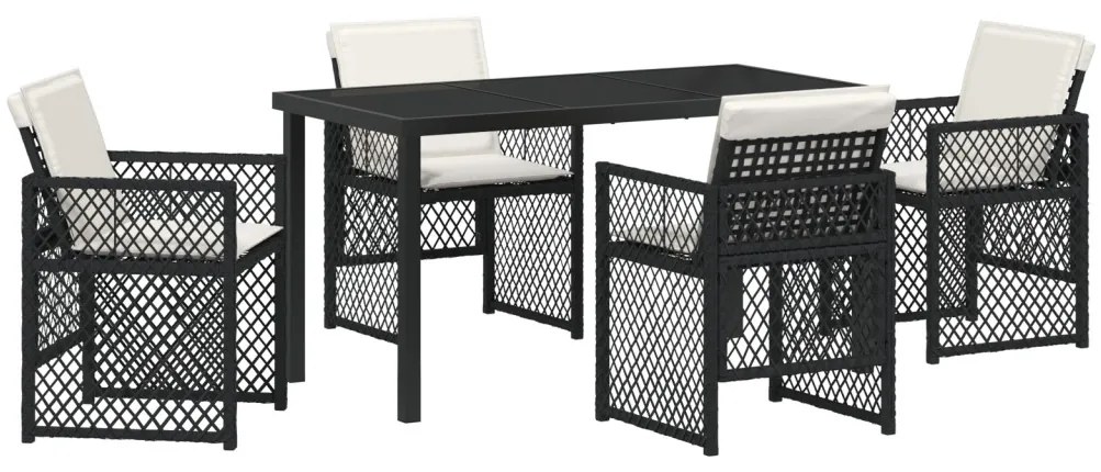 5 darabos Kerti Étkezőgarnitúra Párnákkal Fekete Poly Rattan