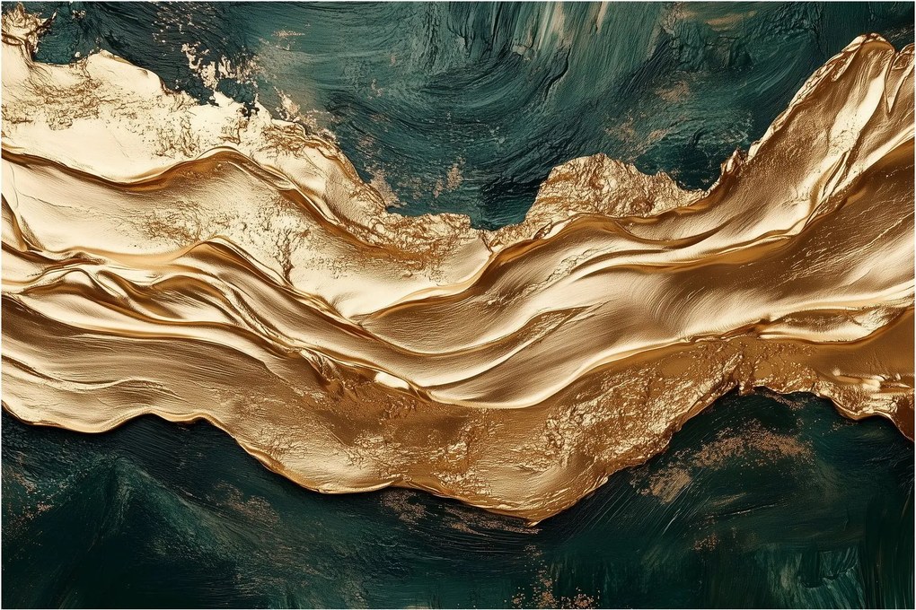 Kép - Zöld absztrakció arannyal II. (90x60 cm)