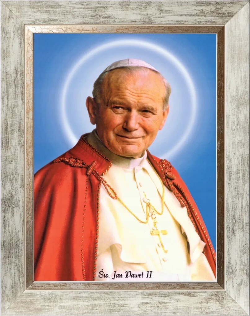 János Pál Pápa Szakrális Festmény Fehér Díszkeretben 30X40