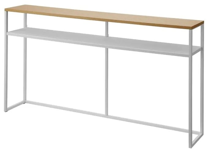 Fehér-világosbarna konzolasztal kőrisfa dekorral 20,5x126 cm Tower – YAMAZAKI