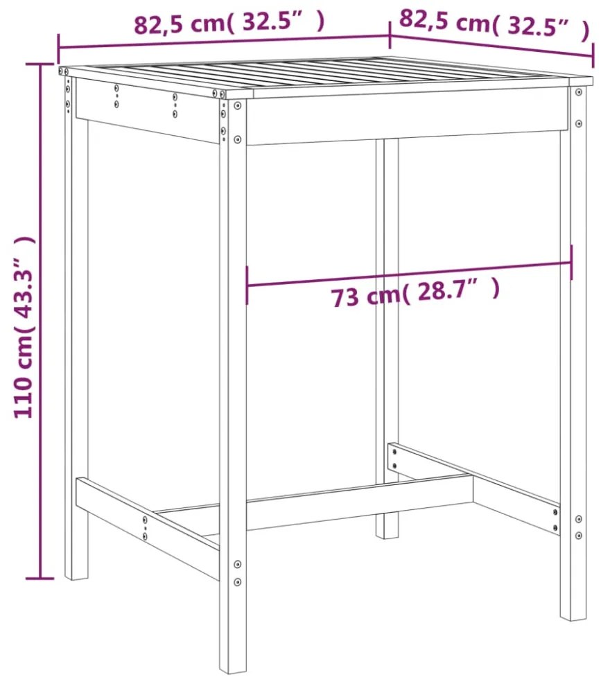 mézbarna tömör fenyőfa kerti asztal 82,5 x 82,5 x 110 cm