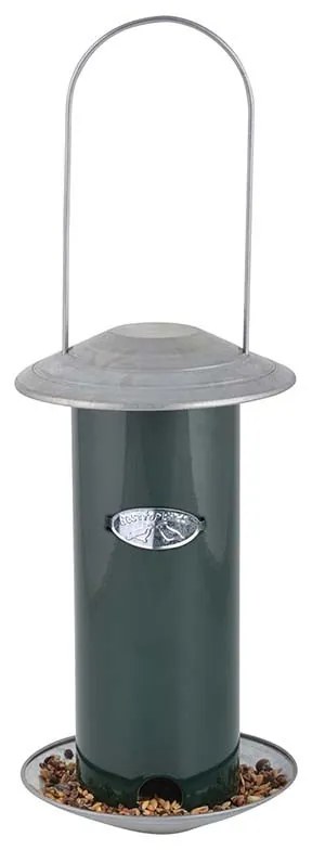 Felakasztható önadagolós fém madáretető, sötétzöld, 23 cm