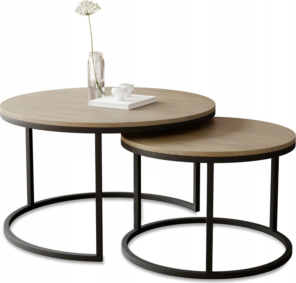 Dohányzóasztal Cremona Loft Duo 2in1 kerek szett Skandináv stílus Japandi