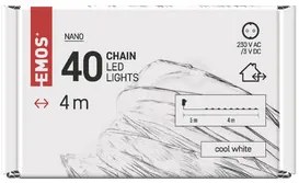 LED karácsonyi nano fényfüzér, ezüst, 4 m, kültéri és beltéri, hideg fehér, időzítő