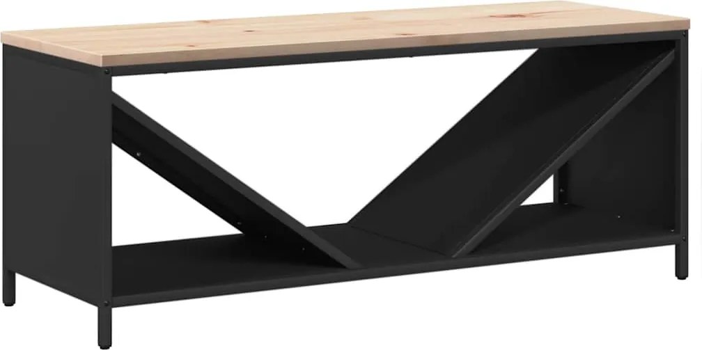 vidaXL fekete tűzifa állvány fa tetővel 100,5x35,5x40 cm