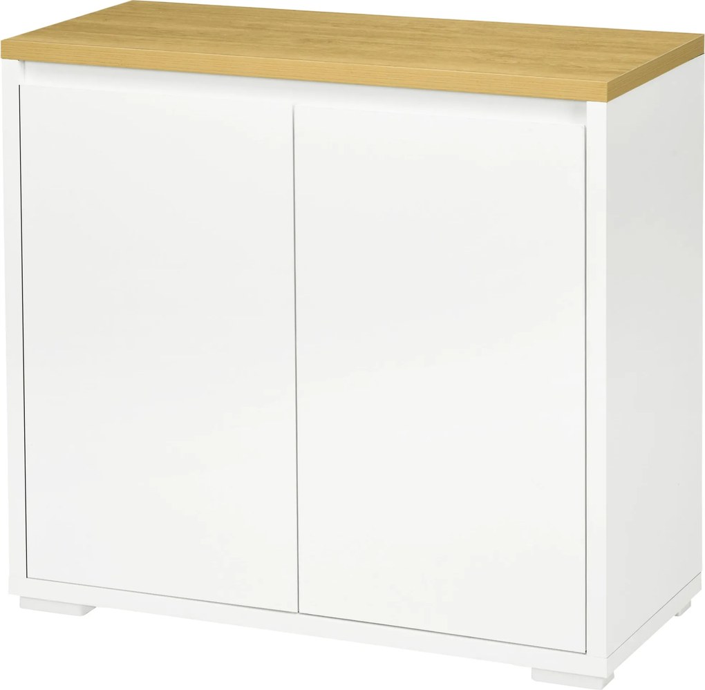 HOMCOM Hálószobai Oldalszekrény Tároló Szekrény Konyhai Kiegészítők 2 Ajtóval és Állítható Polccal Étkező Előszoba 80x37x75 cm Fehér | Aosom