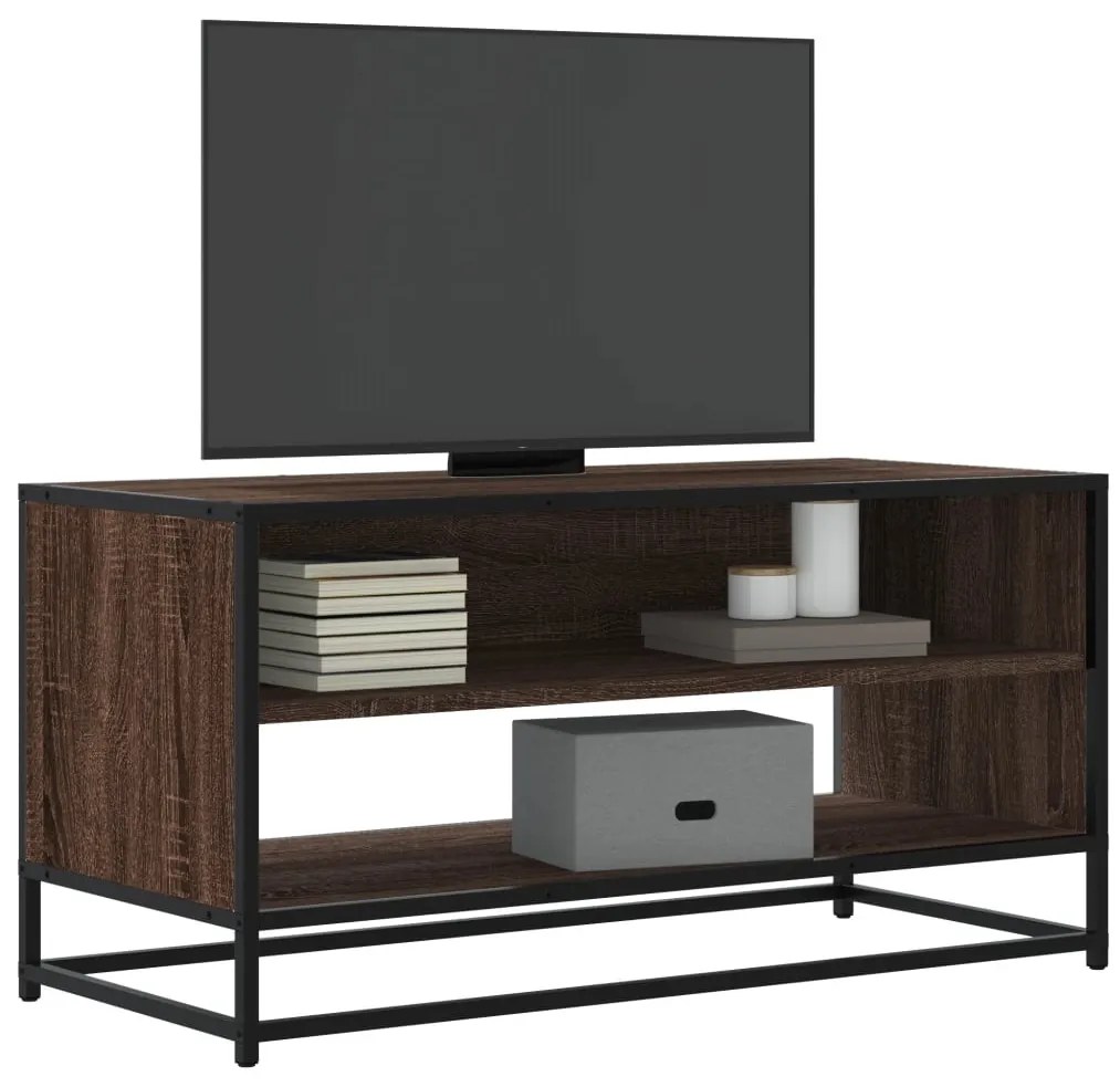 barna tölgy színű szerelt fa és fém TV-szekrény 91x40x46 cm
