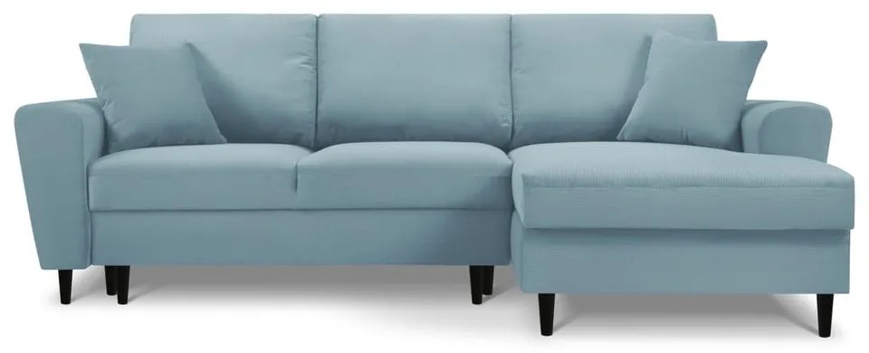 Világoskék kordbársony kinyitható tárolóhelyes sarokkanapé (jobb oldali-heverő résszel) Kyoto – Cosmopolitan Design