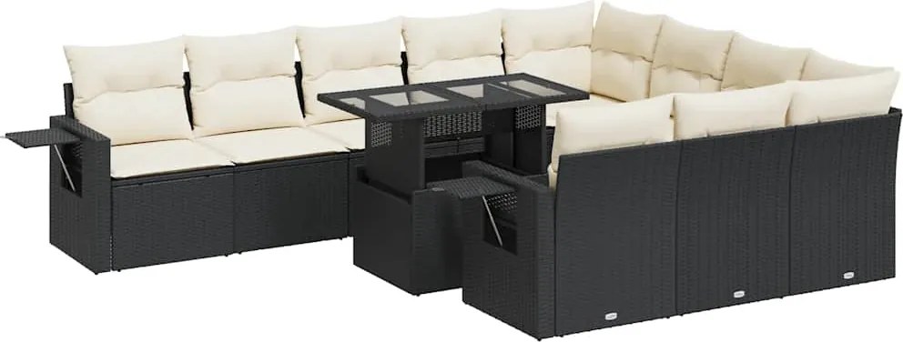 vidaXL 11 részes fekete polyrattan kerti ülőgarnitúra párnákkal