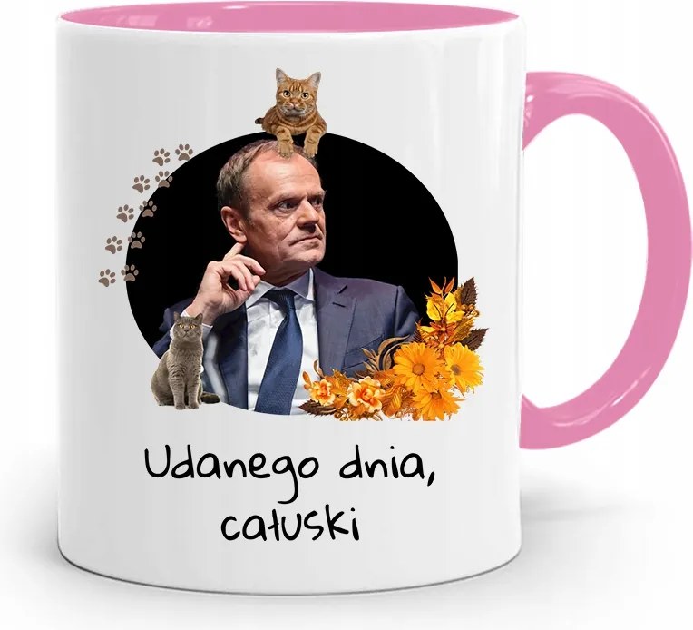 Donald Tusk Rózsaszín Bögre Platform Ajándék fényképes nyomtatással