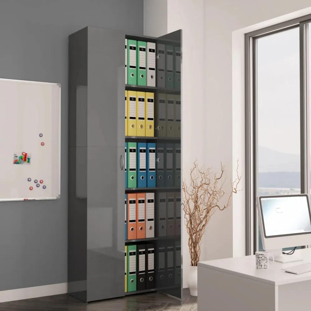 Magasfényű szürke forgácslap irodai szekrény 60 x 32 x 190 cm