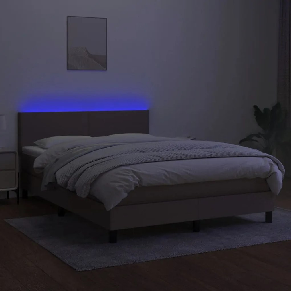 tópszínű szövet rugós és LED-es ágy matraccal 140x200 cm