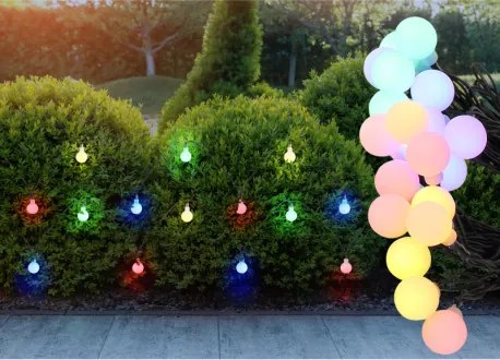 Globo 36803-20 Solar fényfüzér, matt fekete műanyag, tolókapcsoló, fokozatkapcsoló, AA 300mAh 1.2V elemmel, IP44, HxSz: 5800x18mm, LED-ek közötti távolság 200mm, tápkábel hossza 2000mm, tartozék: 20x színes LED 0.6W 1.2V