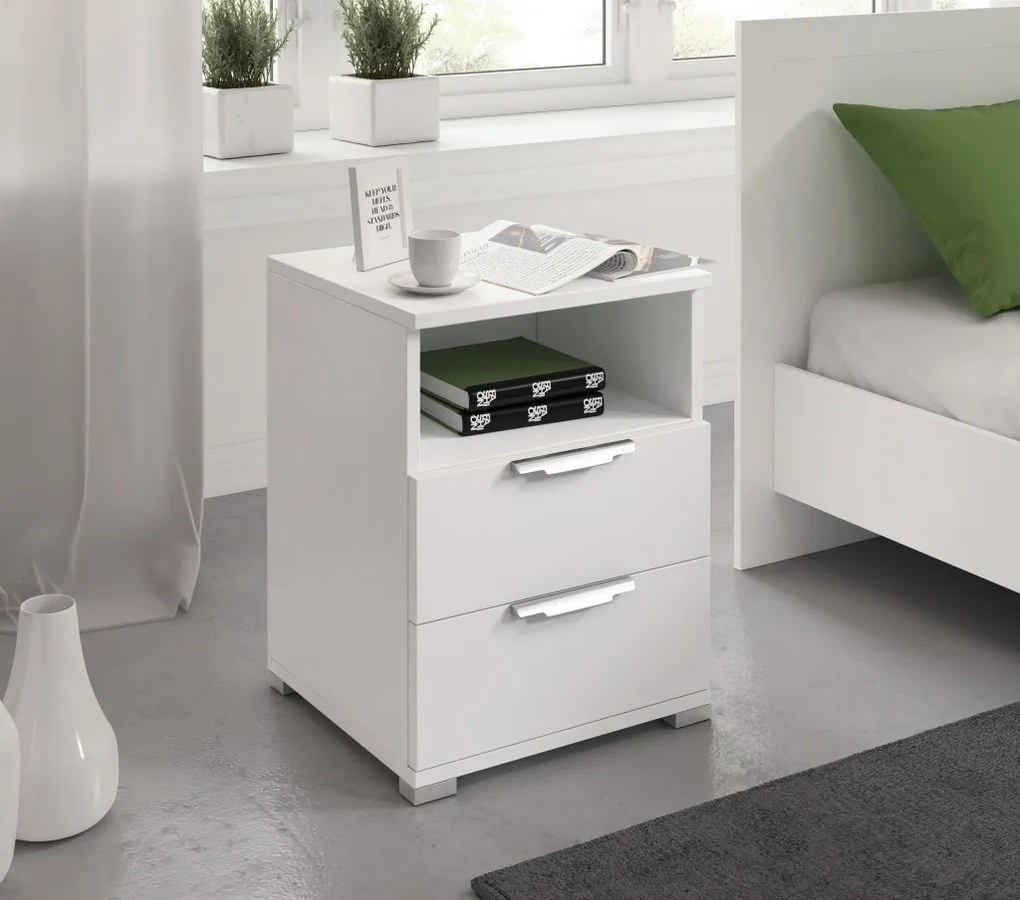 Éjjeliszekrény 2 fiókkal fehér színben 16 mm – NAKA