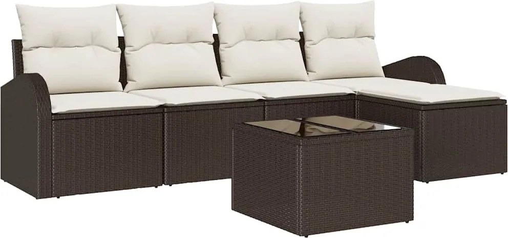vidaXL Kerti Kanapé Szett párnával 6 pcs Barna Poli rattan