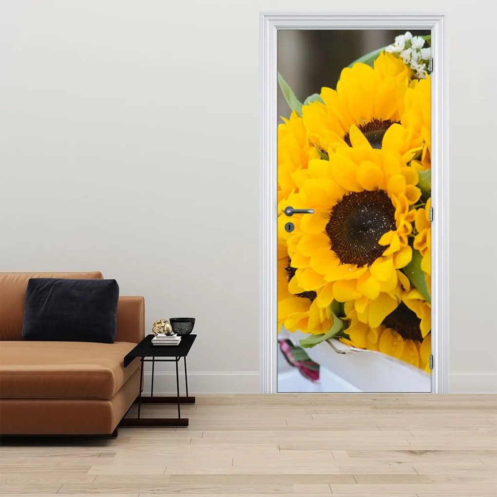 Fotótapéta ajtóra - Esküvői napraforgó csokor (95x205cm)