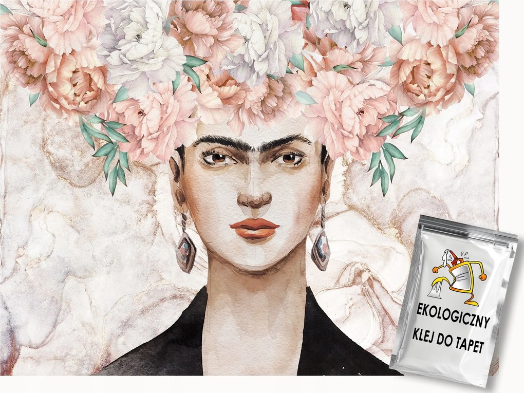 Fotótapéta Flizelina Portré Frida Kahlo Virágok Bazsarózsa Peonie 100x75 ragasztó