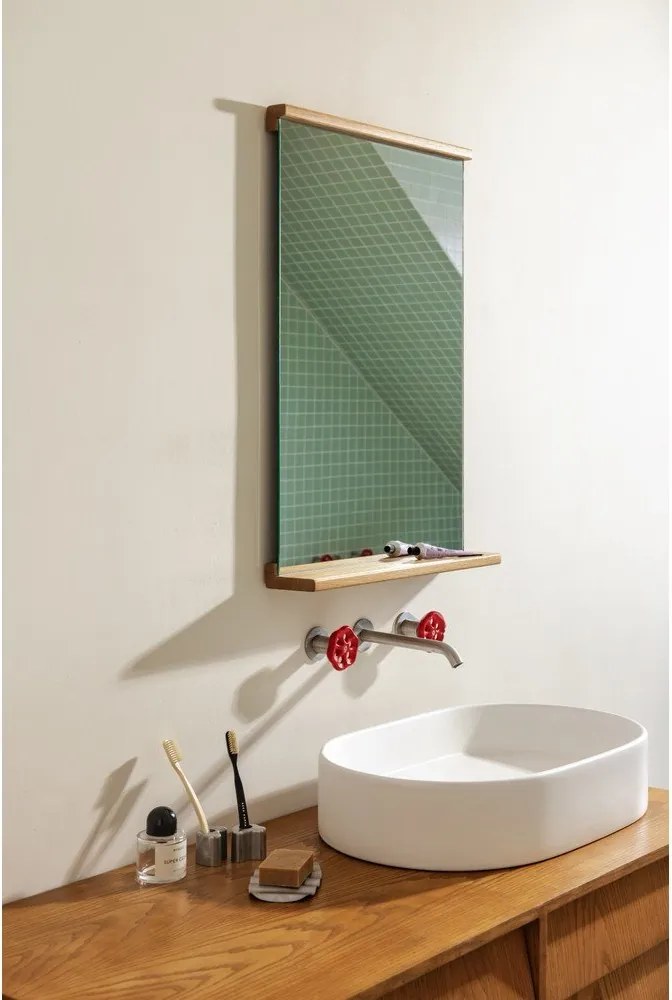 Fali tükör polccal tömörfa kerettel 50x75 cm Lun – noo.ma