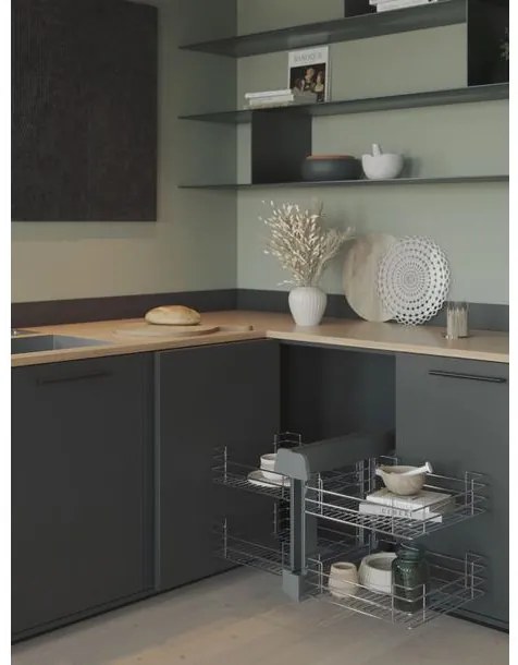 Konyhai fémrács, sarokszekrénybe, teljes kihúzás, csillapított záródás, fehér, univerzális, 1200mm, 600mm ajtó szélesség, Sige Green Line 340