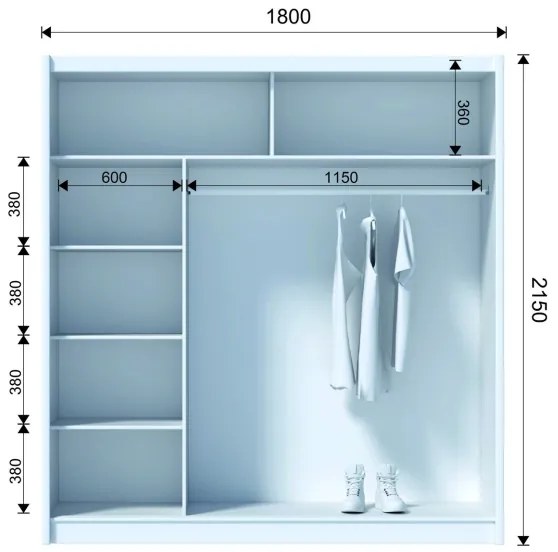 SABRINA gardróbszekrény tükörrel, 180x215 cm, sonoma tölgy