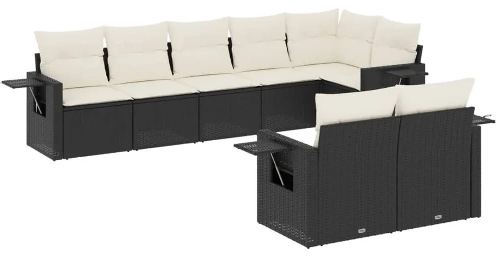8 részes fekete polyrattan kerti ülőgarnitúra párnákkal