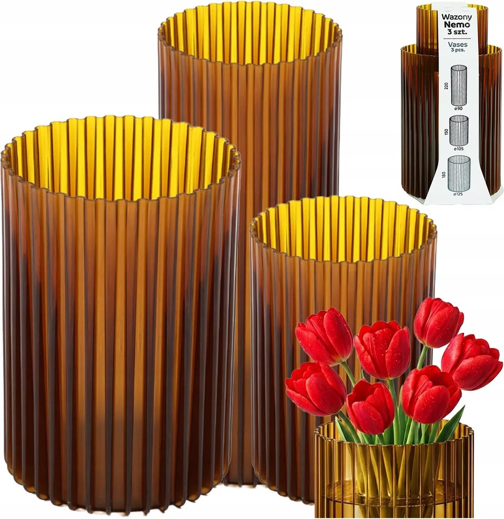 3 db-os Virágtartó Váza Szett Fedő Rendező Tál Virágágyás Modern Loft