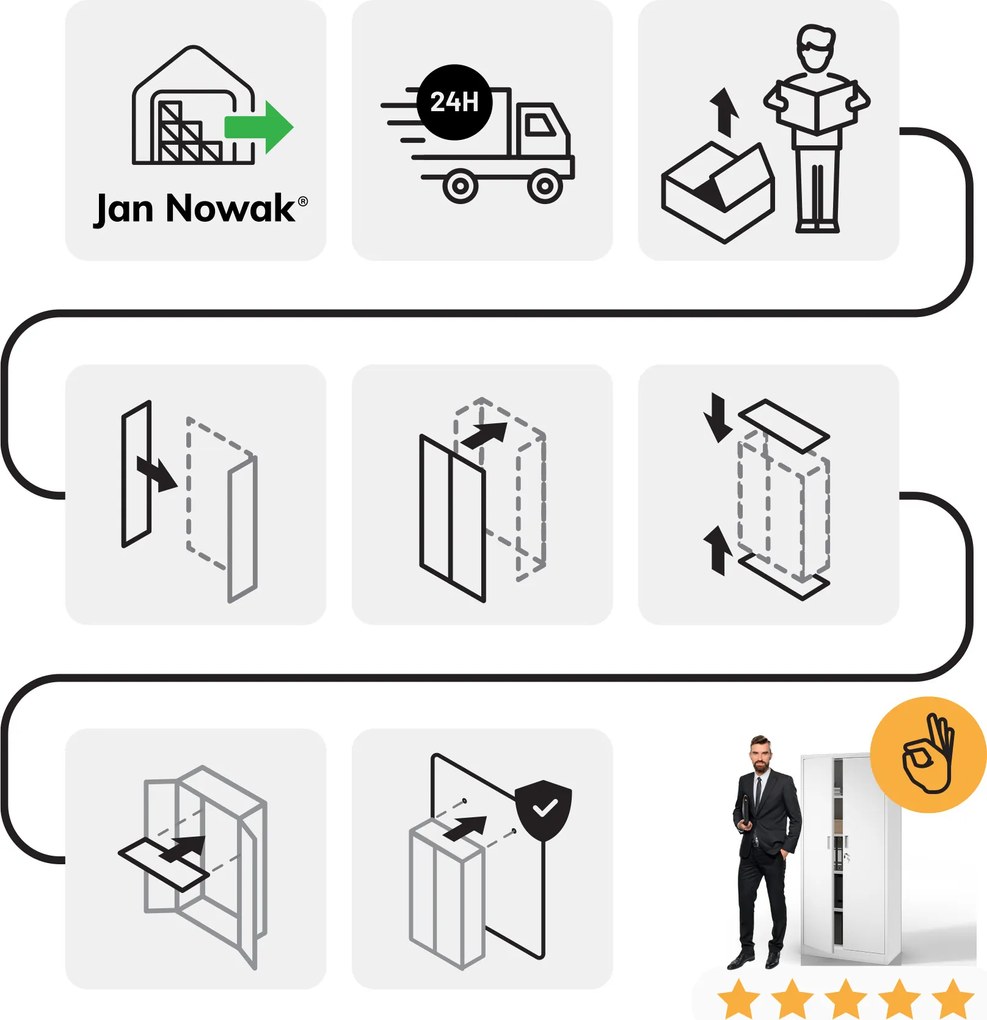 Fém öltözőszekrény JAN Compact 1750 x 800 x 400 mm, fehér