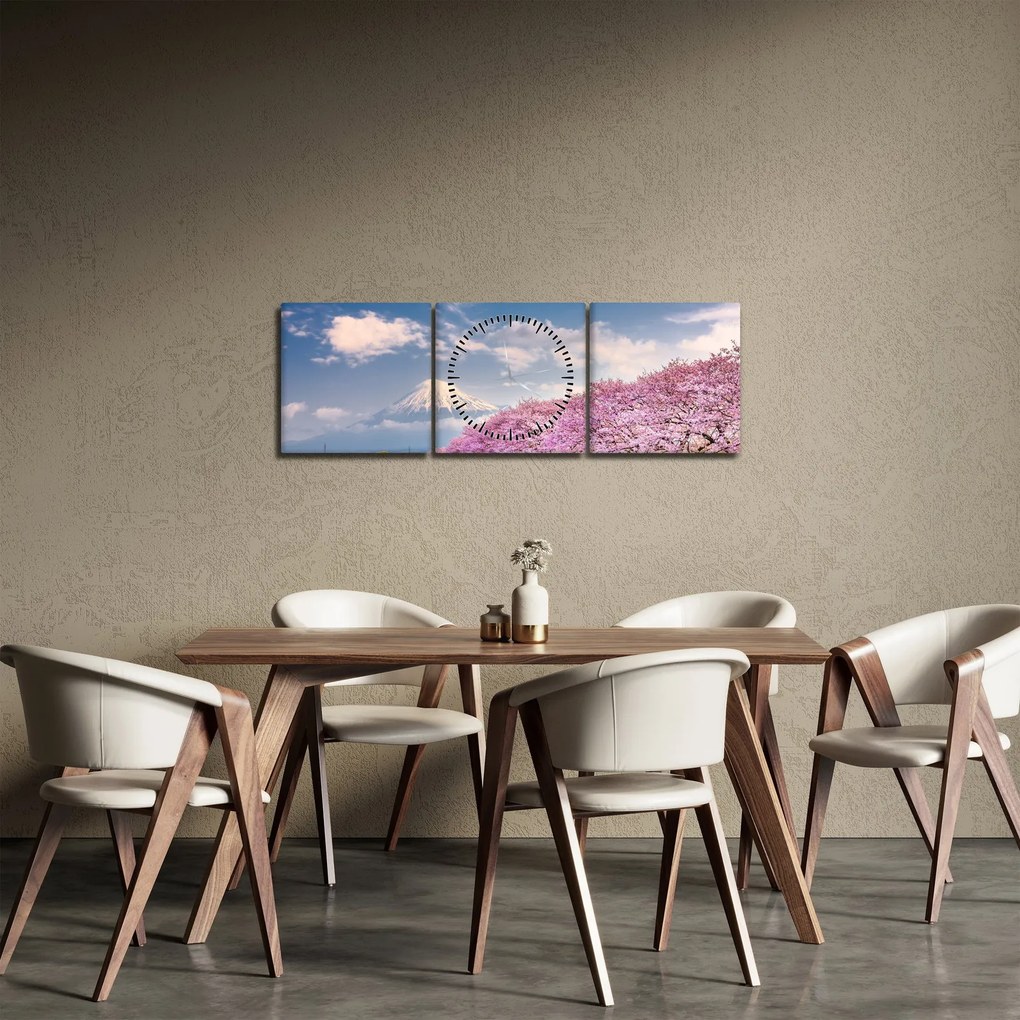 Kép - Japán tavaszi táj (órával) (90x30 cm)