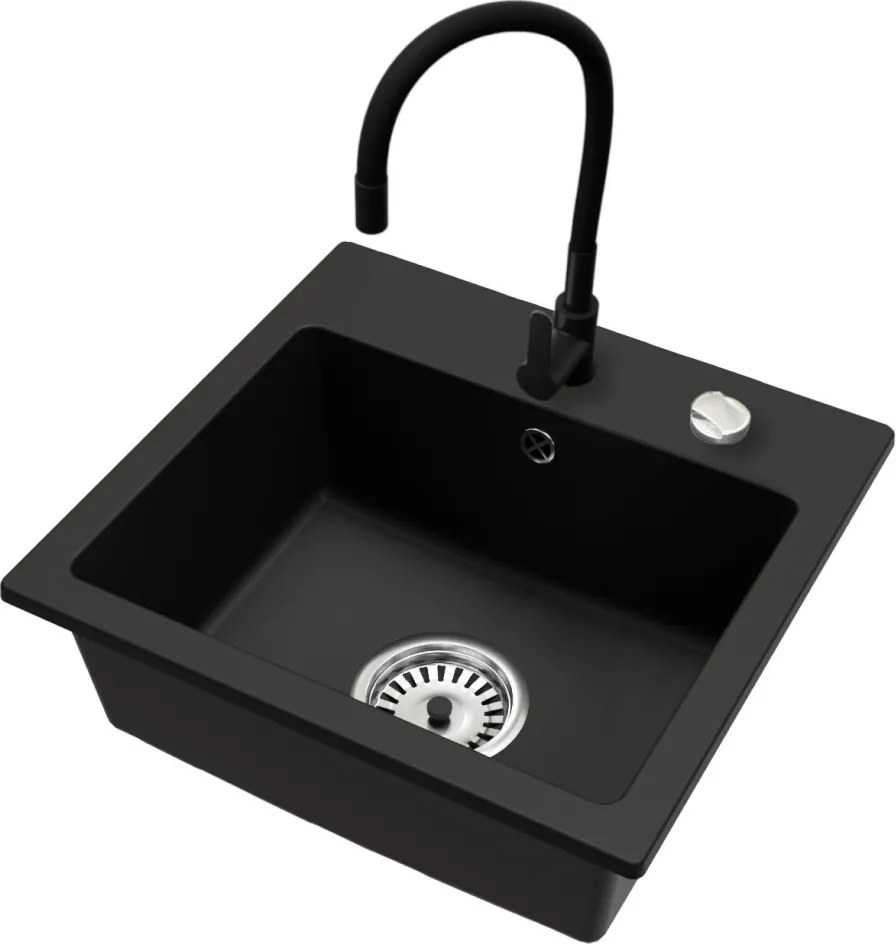 Gránit mosogató szifonnal, fekete, 44,2x41,5, DONYK