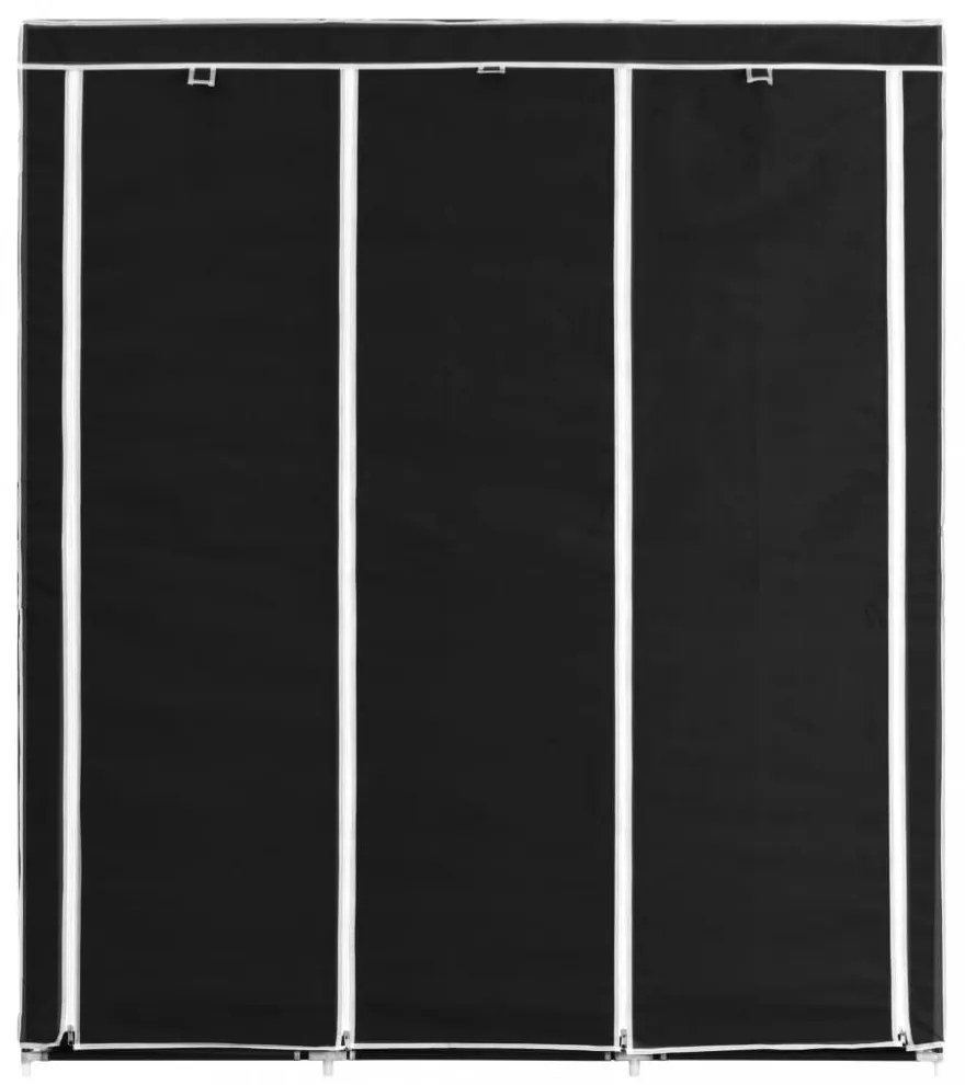 fekete szövet ruhásszekrény tárolórekeszekkel 150 x 45 x 176 cm