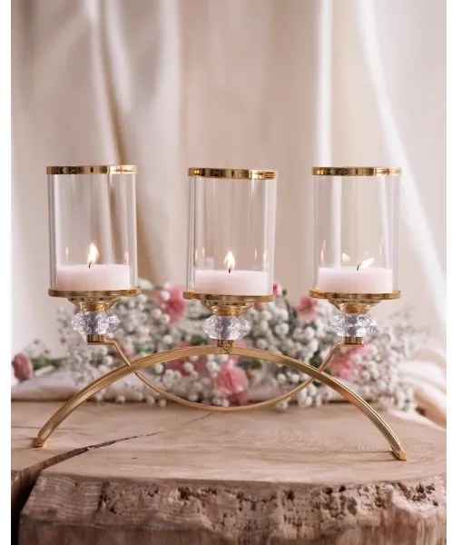 Gyertyatartó GLAMOUR arany/átlátszó