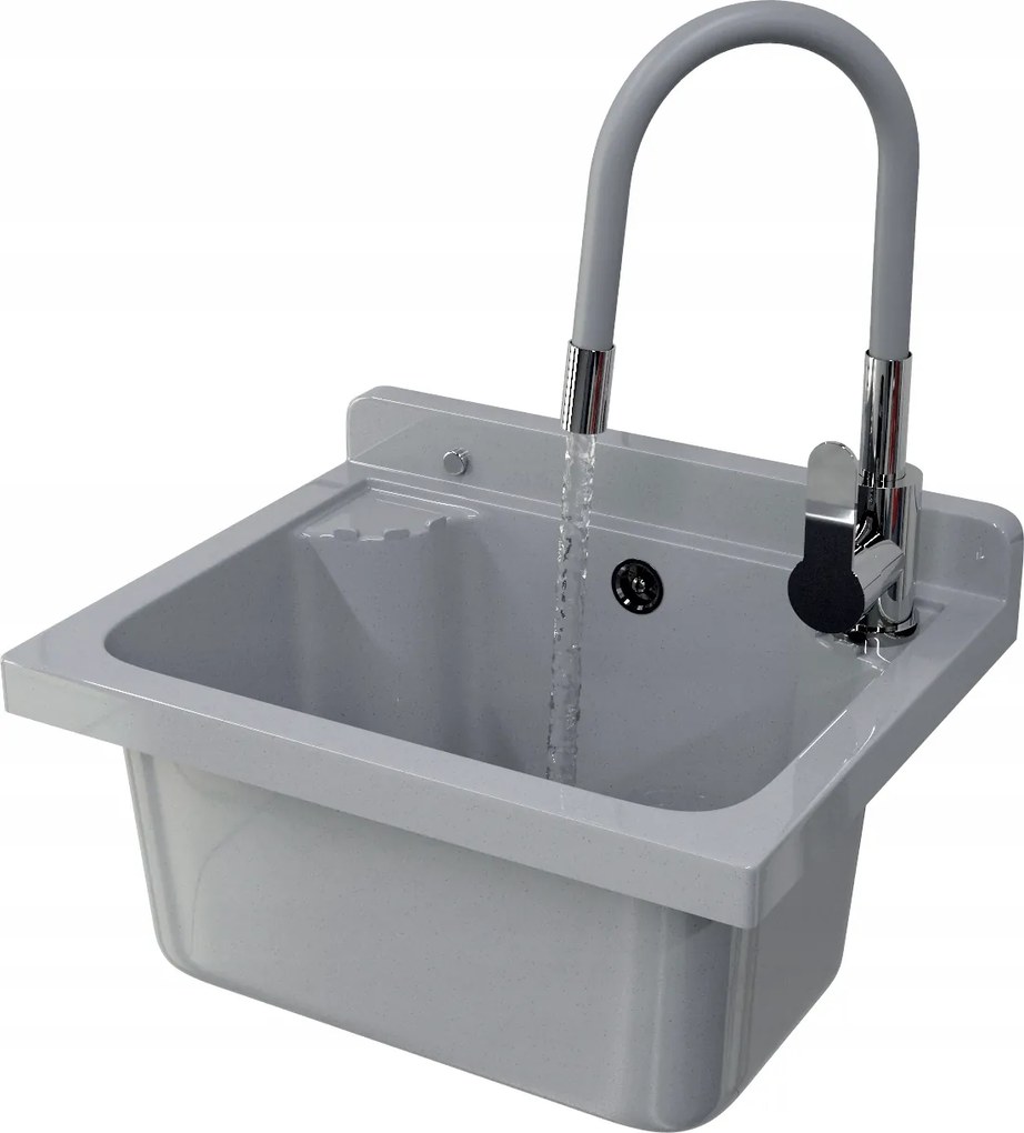 Háztartási Mosogató Technikai Kamra Szürke Csaptelep Flexibilis Kifolyócsővel Loma