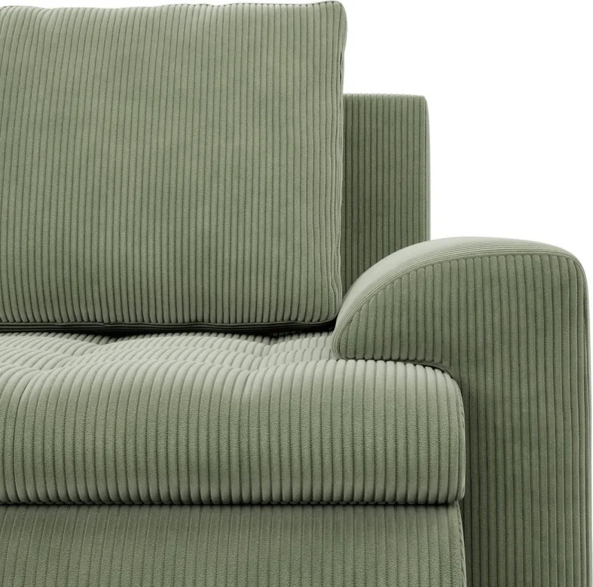 Tokio U alakú sarokkanapé, 3 ágyneműtartóval, kordbársony, univerzális oldal, zöld