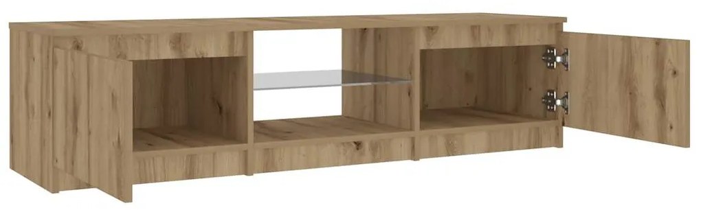 kézműves tölgy szerelt fa TV-szekrény LED-ekkel 140x40x36 cm