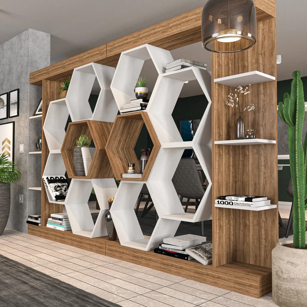 könyvespolc Sueno - White, Walnut