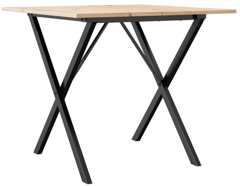 Tömör fenyőfa és acél étkezőasztal X-vázzal 90x90x75 cm