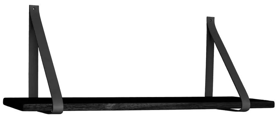 Forno fali polc, fekete, fekete bőr pántok 120x20 cm