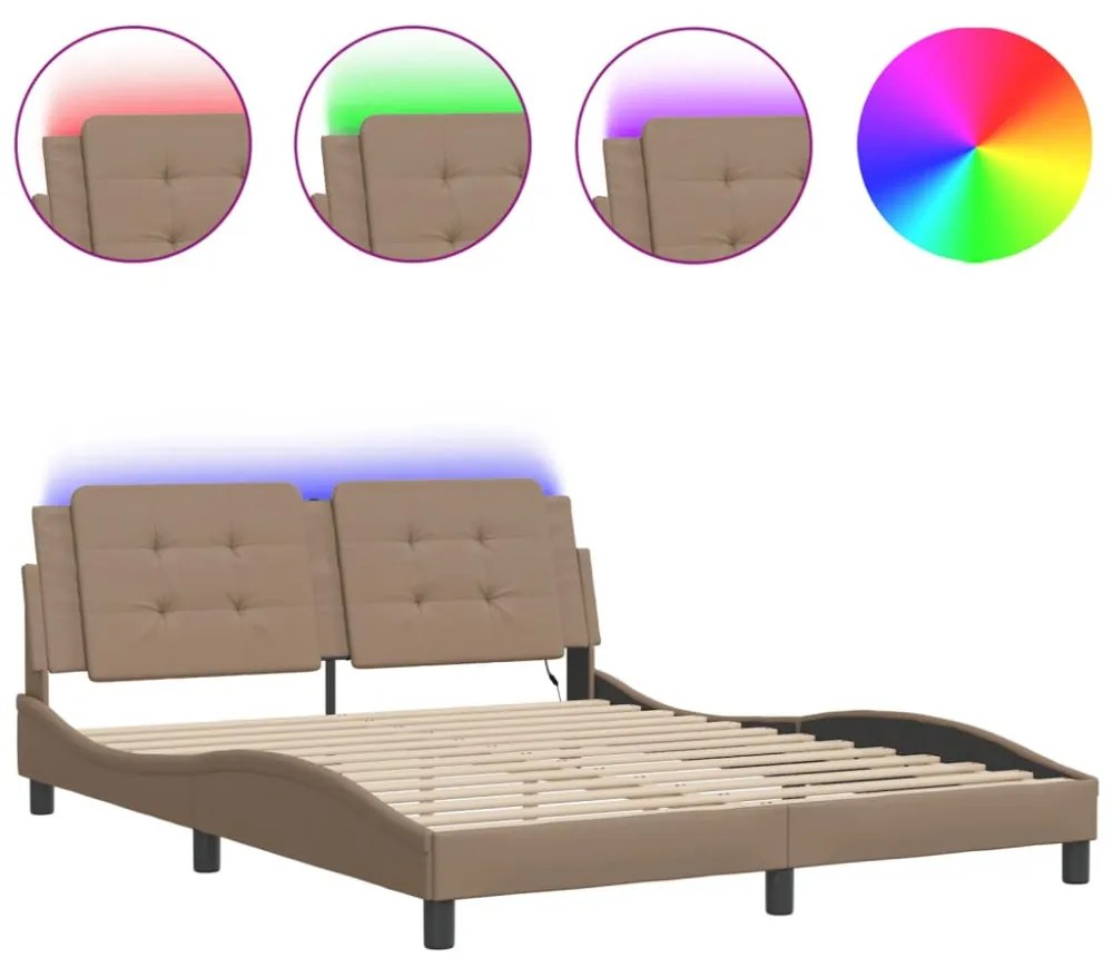 kávészínű ágykeret LED-ekkel matrac nélkül Zadar 160 x 200 cm