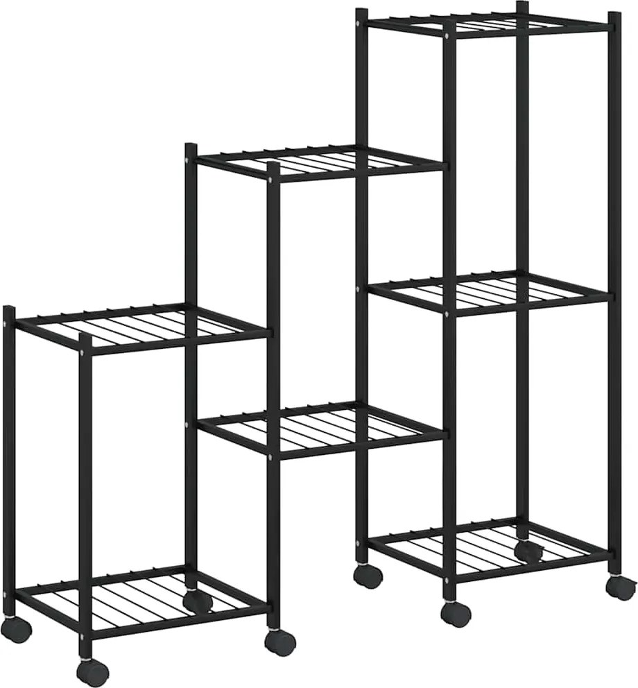 vidaXL fekete vas virágtartó állvány kerekekkel 83 x 25 x 83,5 cm