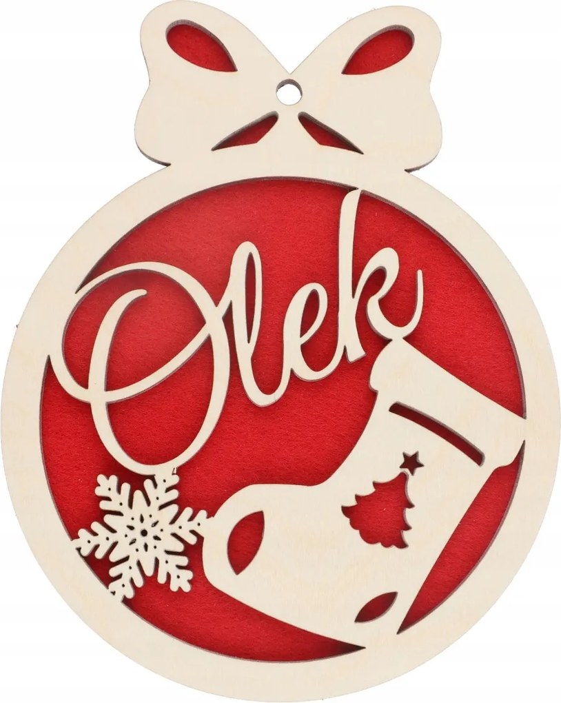 Nagy Piros Fából Készült Karácsonyi gömb Bármilyen Névre Mikulás Cipő