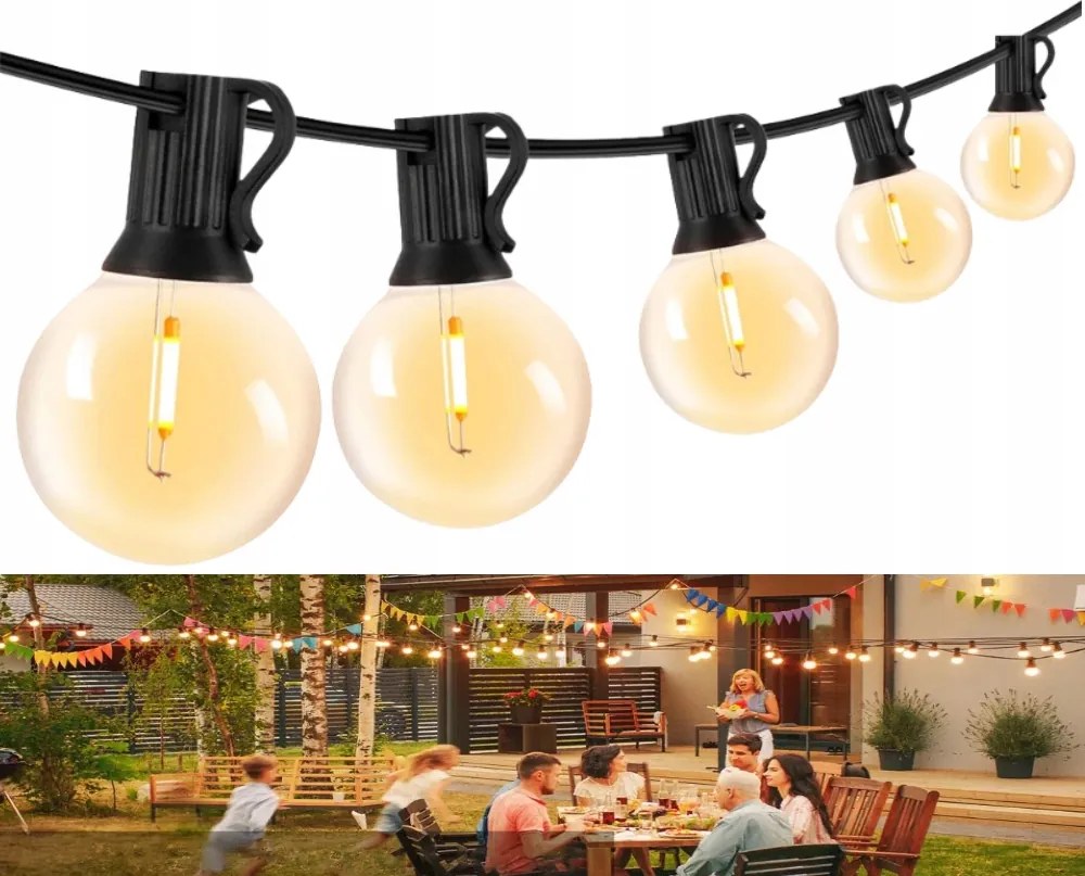 230V Kerti Girland Led fénylánc 7.5m 27x Kültéri izzó G40