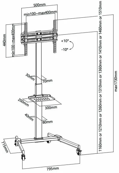 Nedis TVSM5100BK - Padlóállvány TV-hez 32-55" fekete