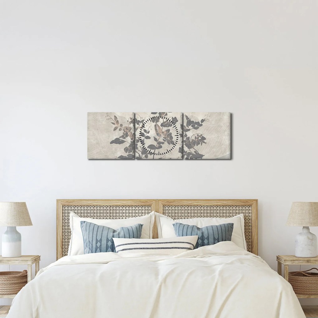 Kép - texturált levelek (órával) (90x30 cm)